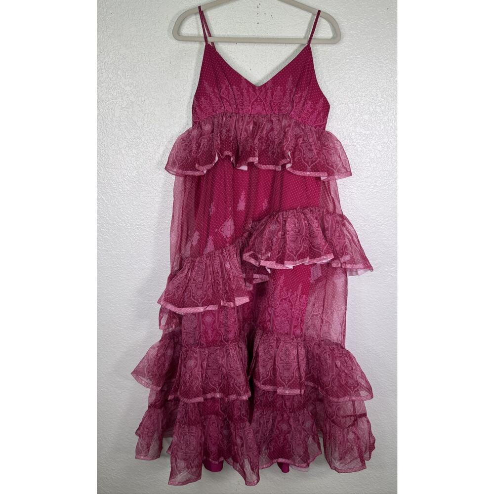 Let Me Be Dress Womens Medium Paisley Ruffle Sheer Tiered Maxi Anthropologie